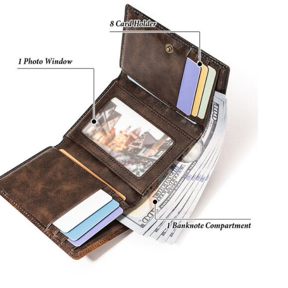 Men's Full-Grain Leather Wallet with RFID Blocking ID Credit Card Slots Billfold - Picture 3 of 5